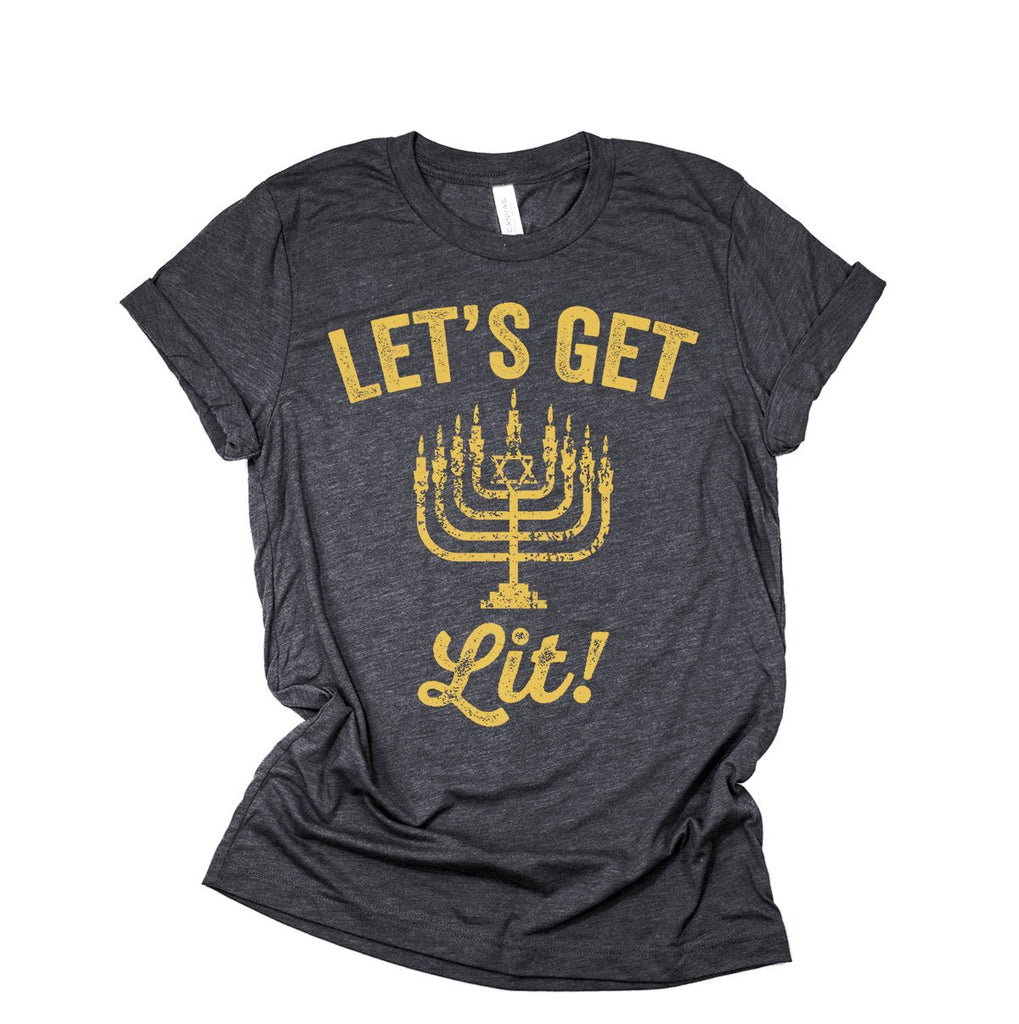 Hanukkah Shirt - Let's Get Lit - Funny Jewish Hanukkah Menorah Distressed Unisex T-Shirt
