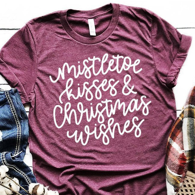Mistletoe Kisses And Christmas Wishes Shirt - Christmas Gifts - Holiday Tees - Winter Shirt - Bella Canvas Unisex Shirt
