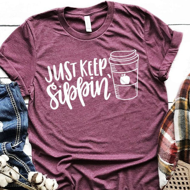 Pumpkin Spice Shirt - Coffee Shirt - Cute Fall Season Shirts - Just Keep Sippin - Bella Canvas Unisex Graphic Tee