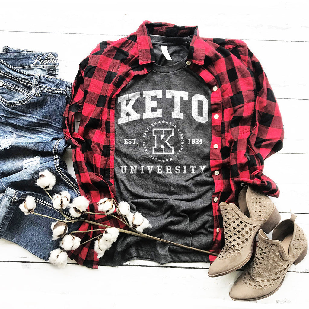 Funny Keto Shirt - Keto University College Tee - Funny Workout Yoga Shirt - Unisex Bella Canvas Graphic Tee