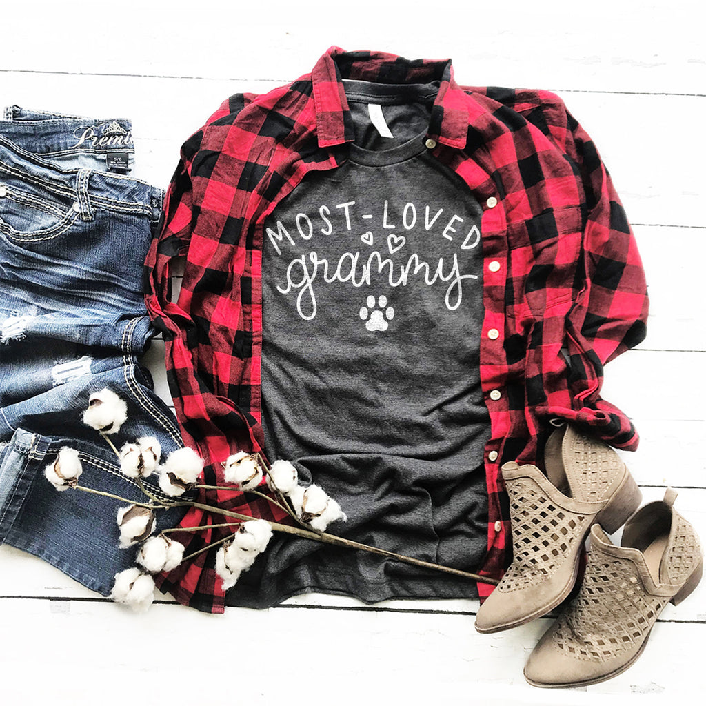 Dog Grammy Shirt - Most Loved Grammy - Dog Grandma Shirt - Grandmother Gift - Paw Print - Mother In Law Gift -  Unisex Graphic Tee
