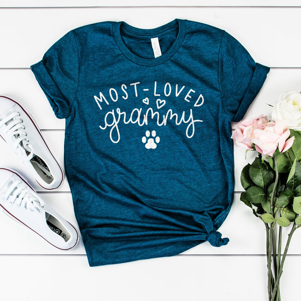 Dog Grammy Shirt - Most Loved Grammy - Dog Grandma Shirt - Grandmother Gift - Paw Print - Mother In Law Gift -  Unisex Graphic Tee