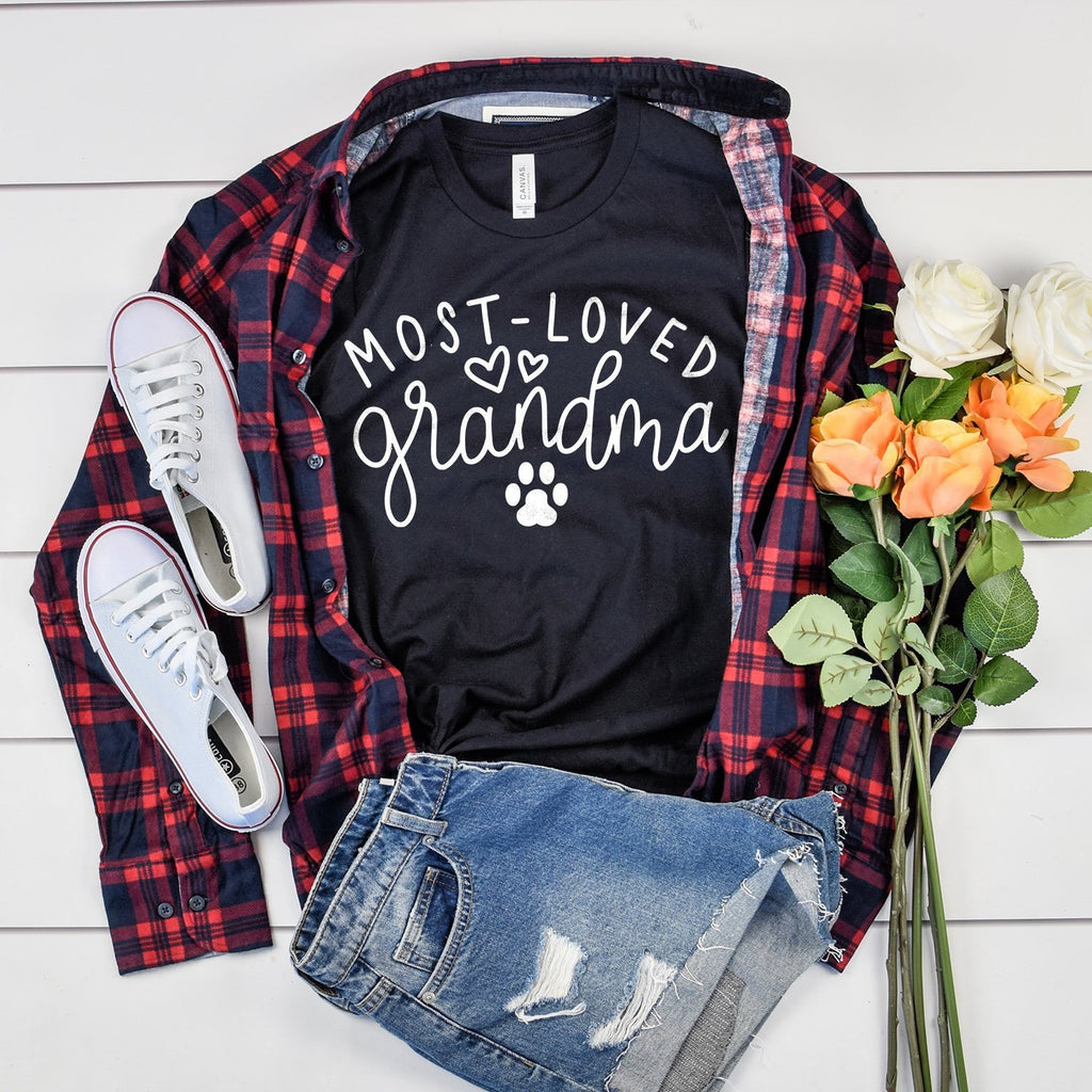 Dog Grandma Shirt - Most Loved Grandma - Dog Grandma Shirt - Grandmother Gift - Paw Print - Mother In Law Gift -  Unisex Graphic Tee