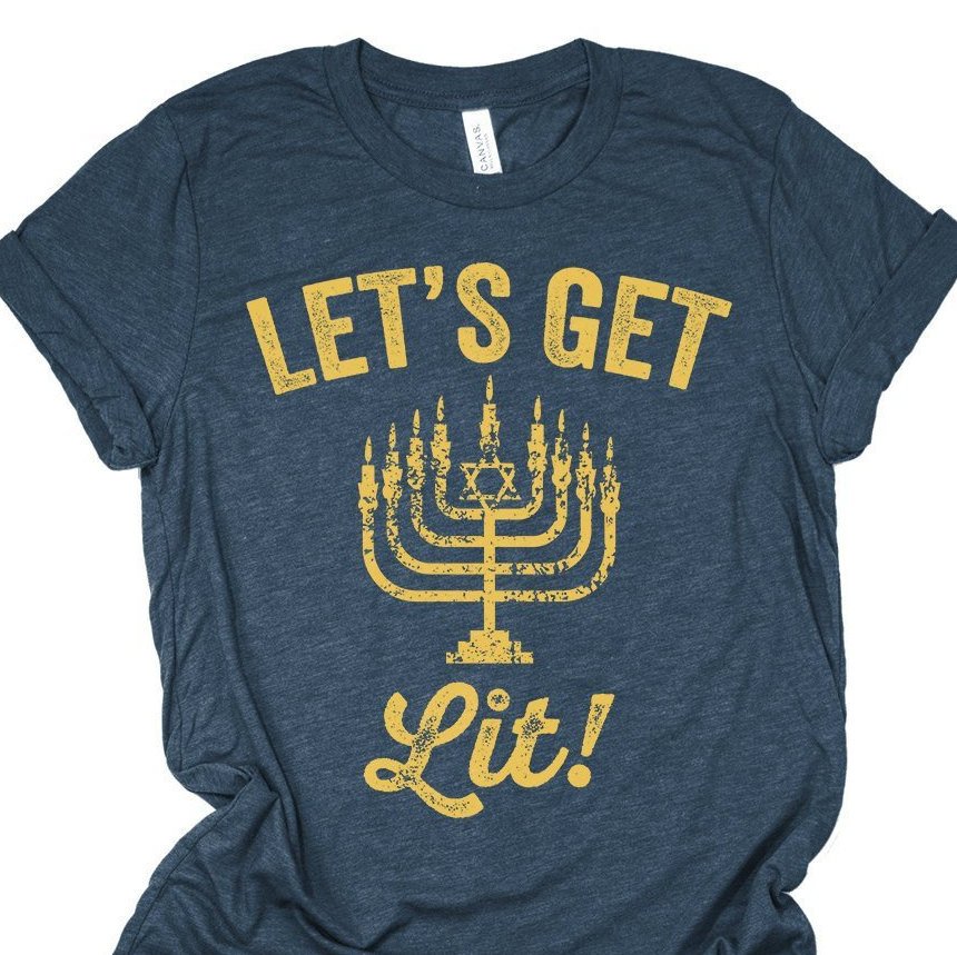 Hanukkah Shirt - Let's Get Lit - Funny Jewish Hanukkah Menorah Distressed Unisex T-Shirt