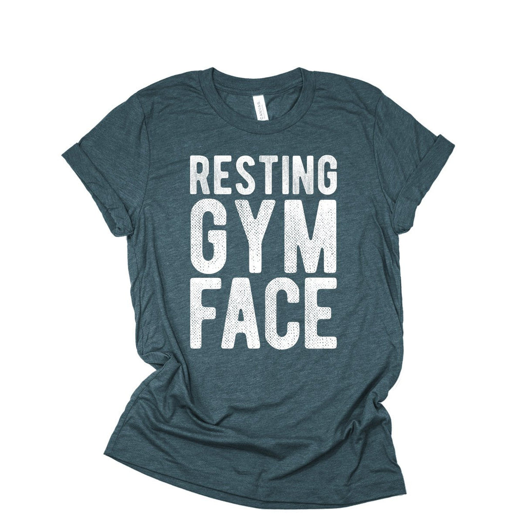 Resting Gym Face Shirt - Funny Distressed Ladies and Men's Workout Exercise T-Shirt