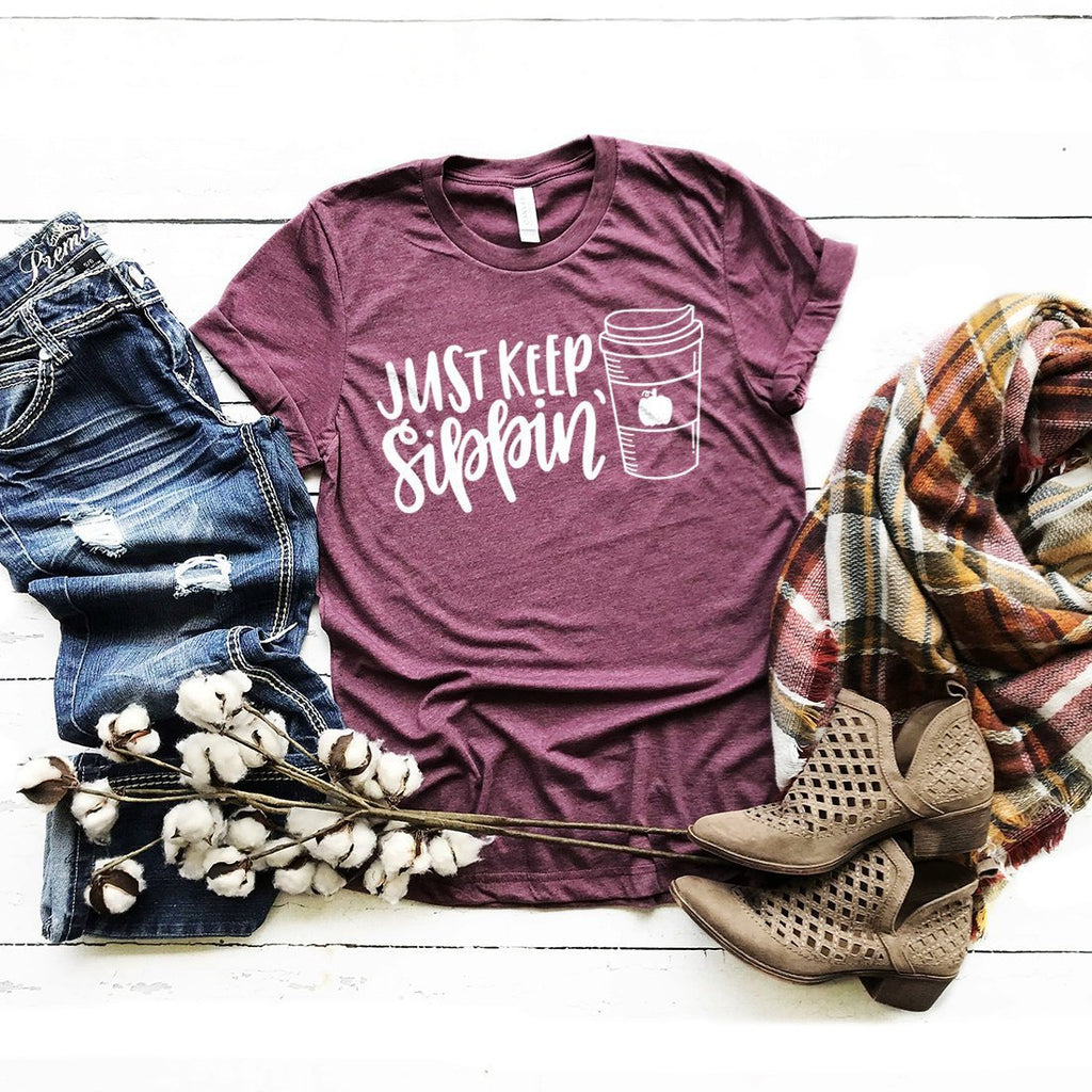 Pumpkin Spice Shirt - Coffee Shirt - Cute Fall Season Shirts - Just Keep Sippin - Bella Canvas Unisex Graphic Tee