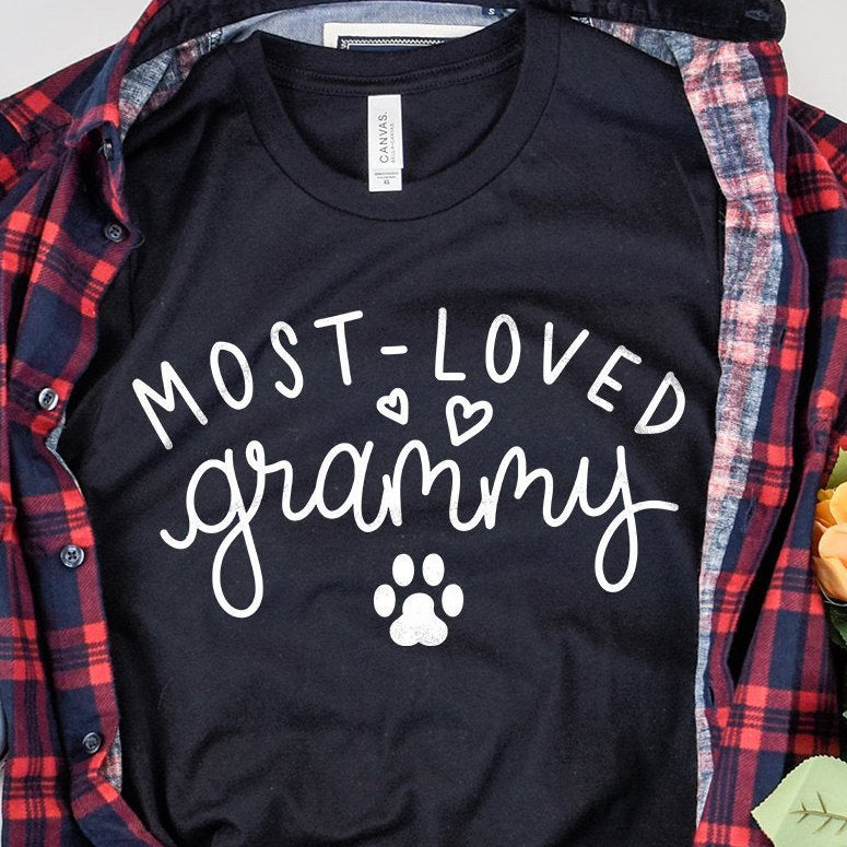 Dog Grammy Shirt - Most Loved Grammy - Dog Grandma Shirt - Grandmother Gift - Paw Print - Mother In Law Gift -  Unisex Graphic Tee
