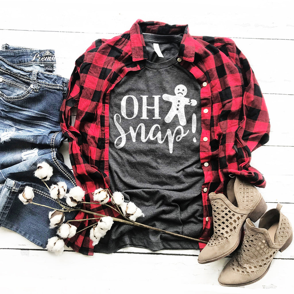Gingerbread Man Shirt - Oh Snap - Christmas Shirts - Funny Christmas Baking Gifts - Bella Canvas Unisex Graphic Tee