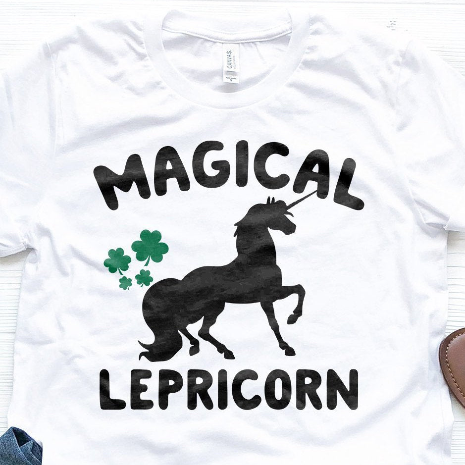 St Patricks Day Shirt - Magical Lepricorn Shirt - Leprechaun Unicorn - Green Shamrock - Lucky Irish Top - Unisex Graphic Tee