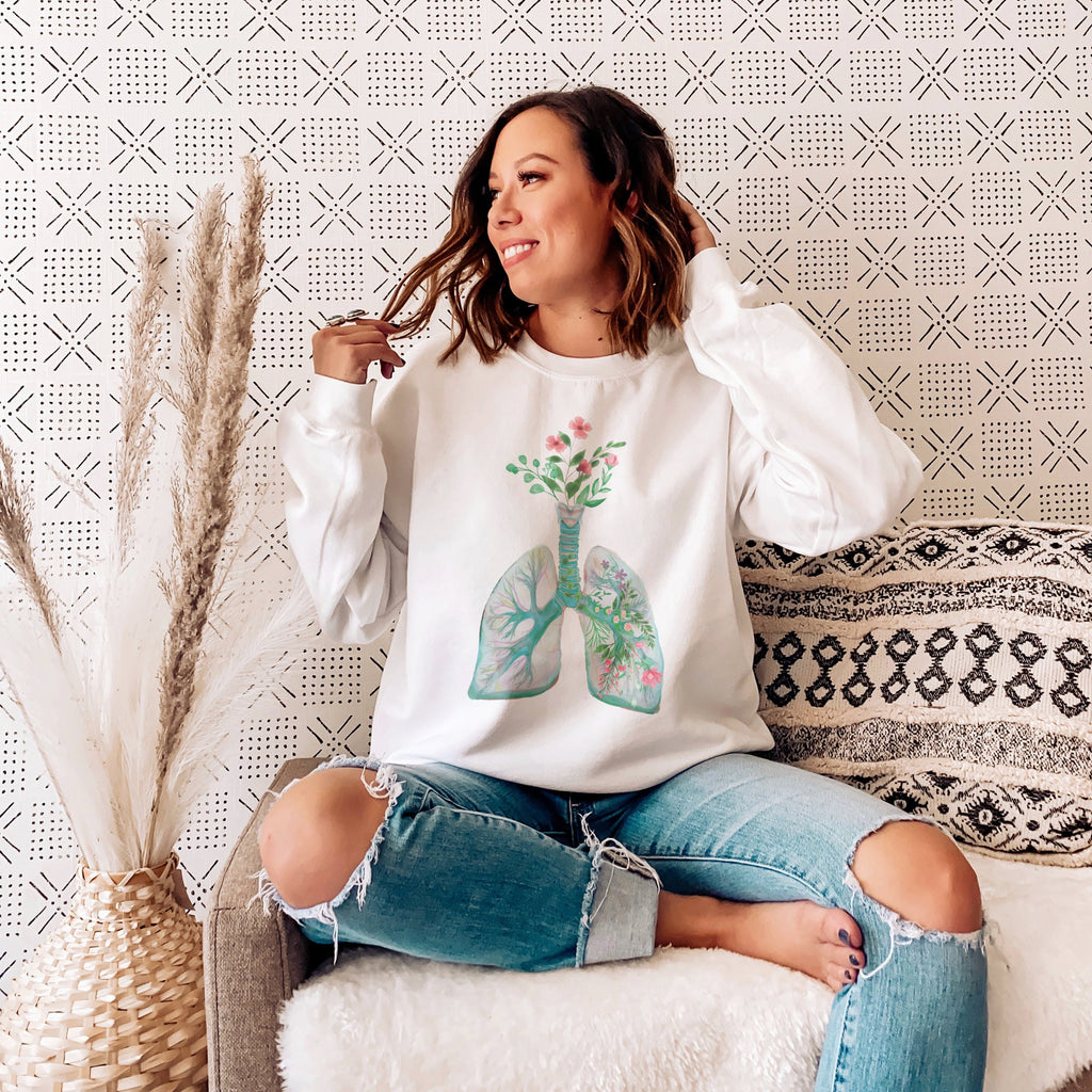 Pulmonologist Sweatshirt - Anatomical Floral Lung - Pulmonology - Respiratory Therapist Gift - RT, RRT - Unisex Crewneck Sweatshirt