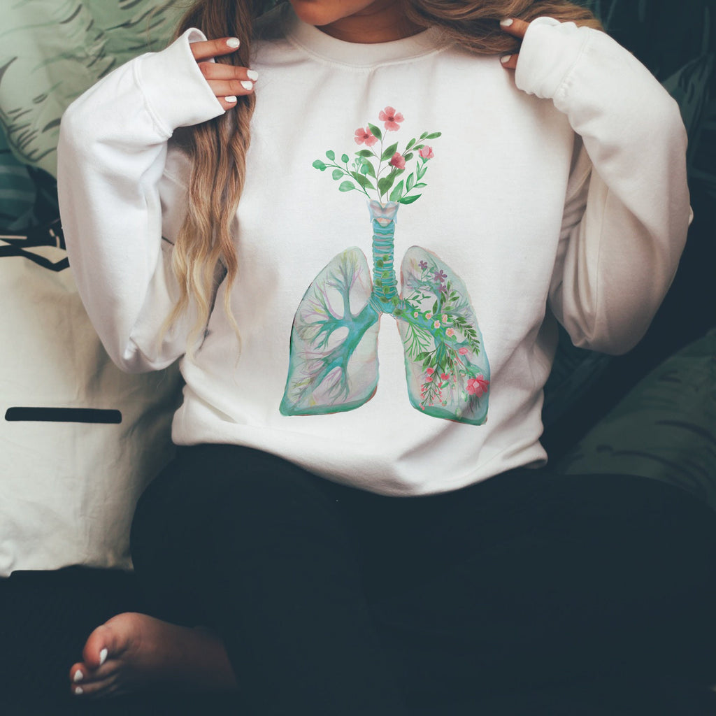 Pulmonologist Sweatshirt - Anatomical Floral Lung - Pulmonology - Respiratory Therapist Gift - RT, RRT - Unisex Crewneck Sweatshirt