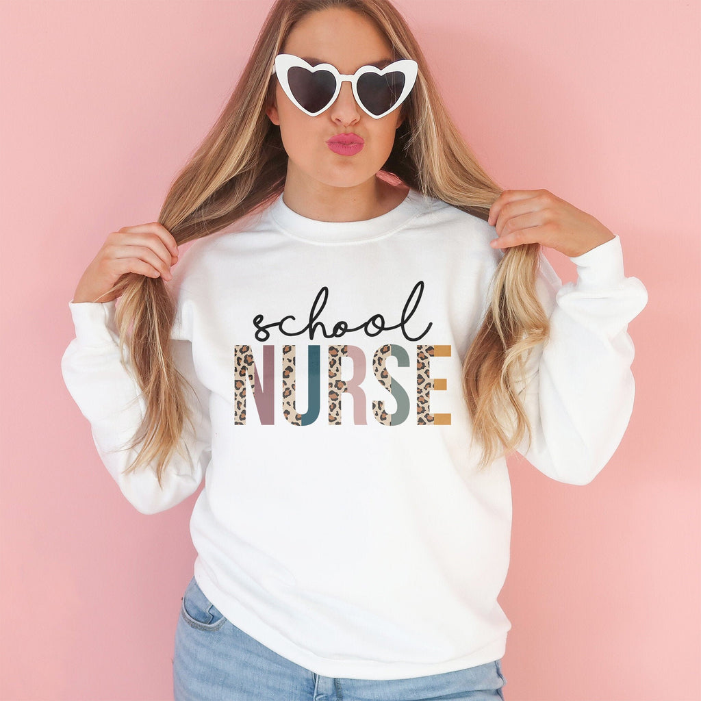 School Nurse Sweatshirt - Gift For Nurse - Elementary School - Nursing Student - Leopard / Cheetah - RN Shirts - Unisex Crewneck Sweatshirt
