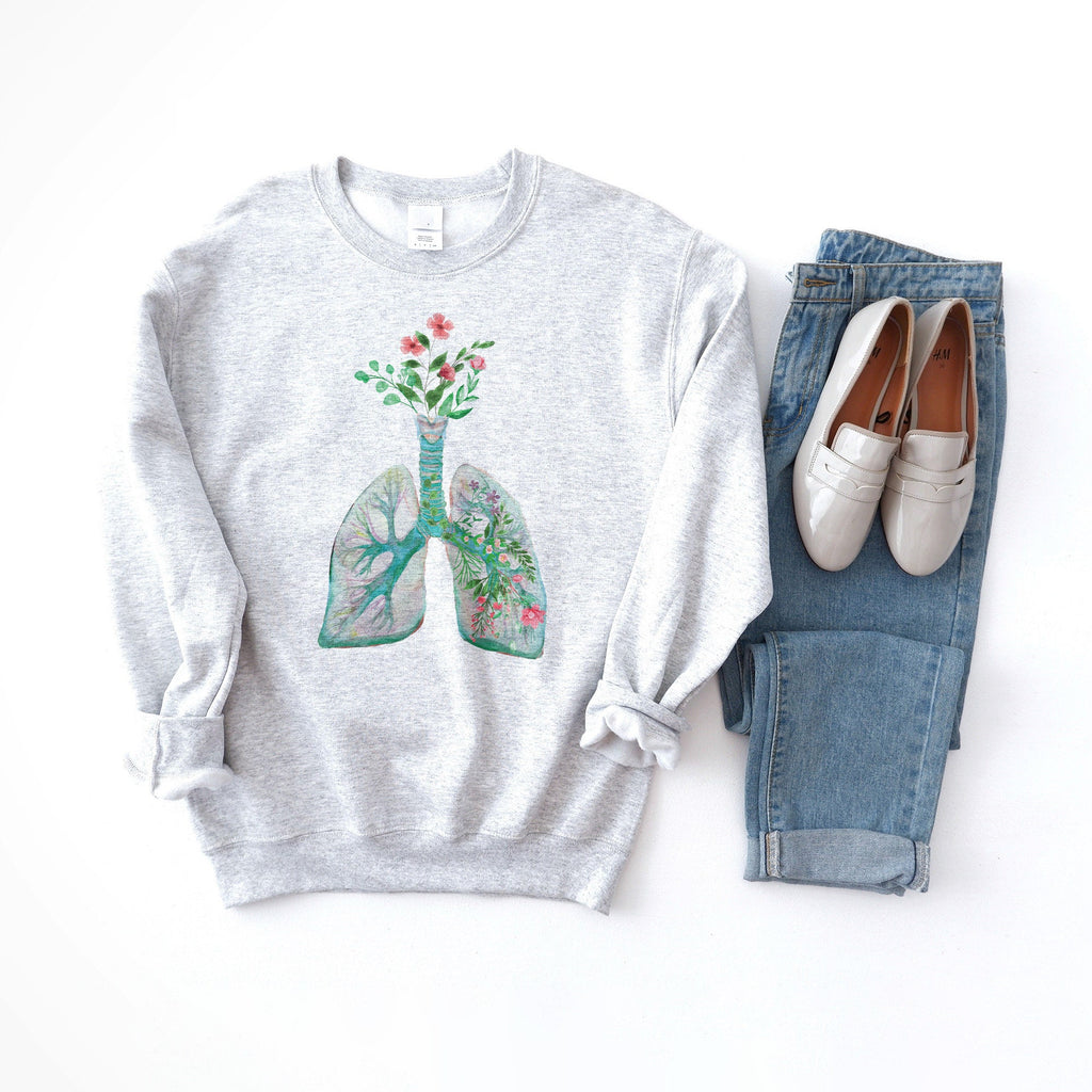 Pulmonologist Sweatshirt - Anatomical Floral Lung - Pulmonology - Respiratory Therapist Gift - RT, RRT - Unisex Crewneck Sweatshirt