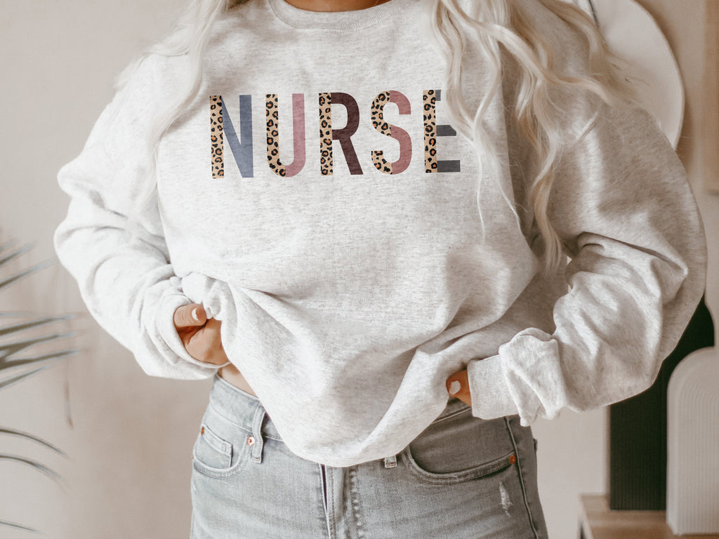 Nurse Sweatshirt - RN LPN - Registered Nurse - Gift For Nurse - Leopard Print - Nursing School Graduate - Unisex Crewneck Sweatshirt