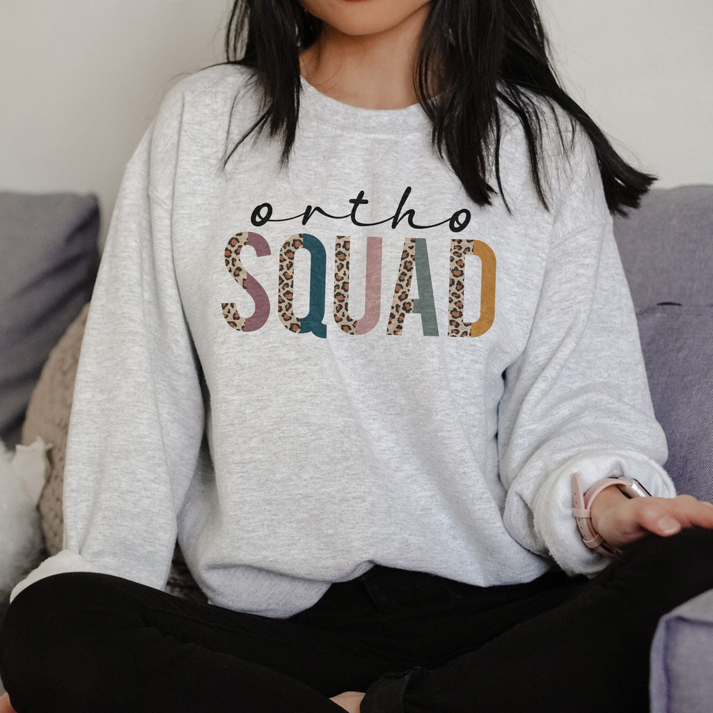 Ortho Squad Sweatshirt - Orthopedics Nurse - Orthodontist - Gift For Her - Boho Leopard / Cheetah - Unisex Crewneck Sweatshirt