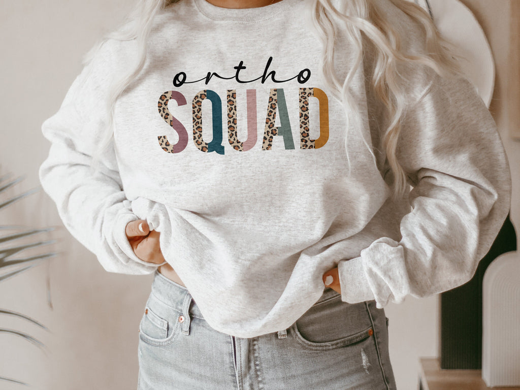 Ortho Squad Sweatshirt - Orthopedics Nurse - Orthodontist - Gift For Her - Boho Leopard / Cheetah - Unisex Crewneck Sweatshirt