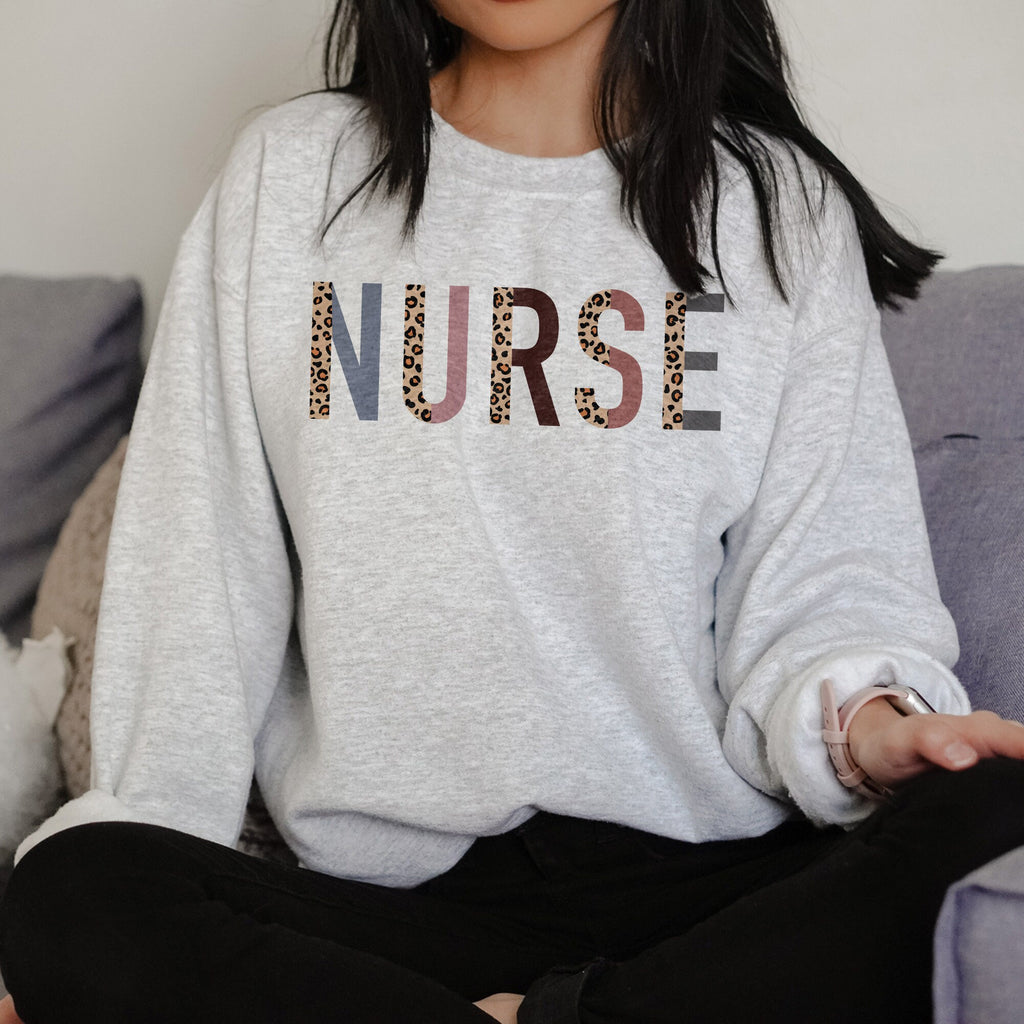 Nurse Sweatshirt - RN LPN - Registered Nurse - Gift For Nurse - Leopard Print - Nursing School Graduate - Unisex Crewneck Sweatshirt
