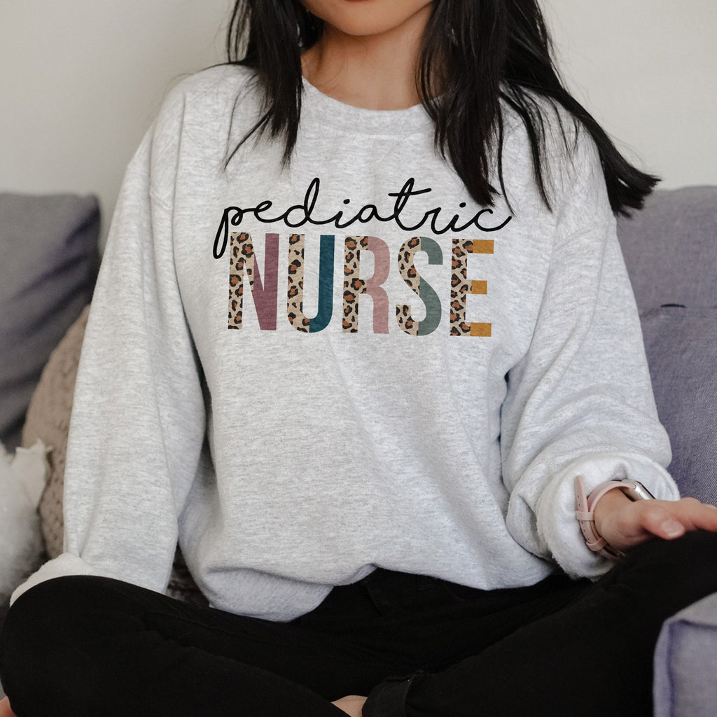 Pediatric Nurse Sweatshirt - PEDS Shirt - Gift For Student Nurse - Nursing School Grad - Leopard / Cheetah - Unisex Crewneck Sweatshirt