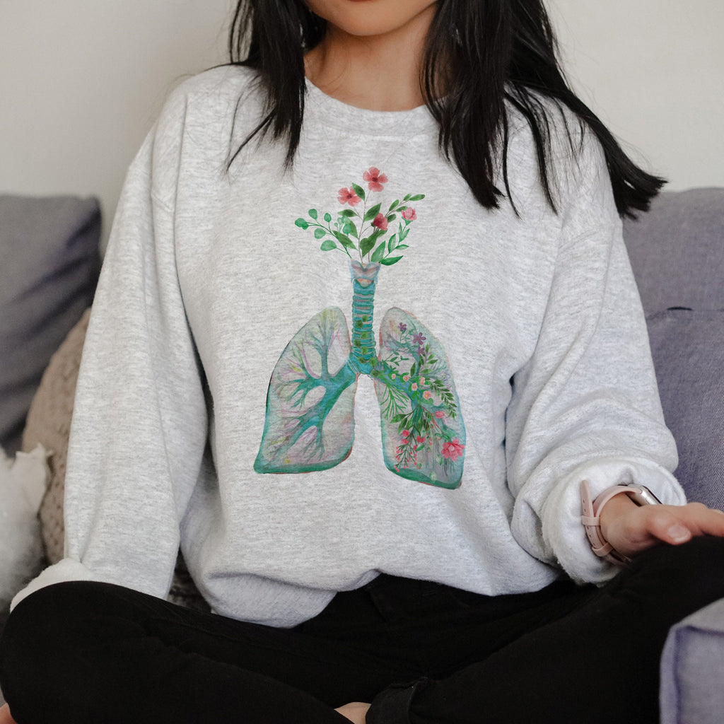 Pulmonologist Sweatshirt - Anatomical Floral Lung - Pulmonology - Respiratory Therapist Gift - RT, RRT - Unisex Crewneck Sweatshirt