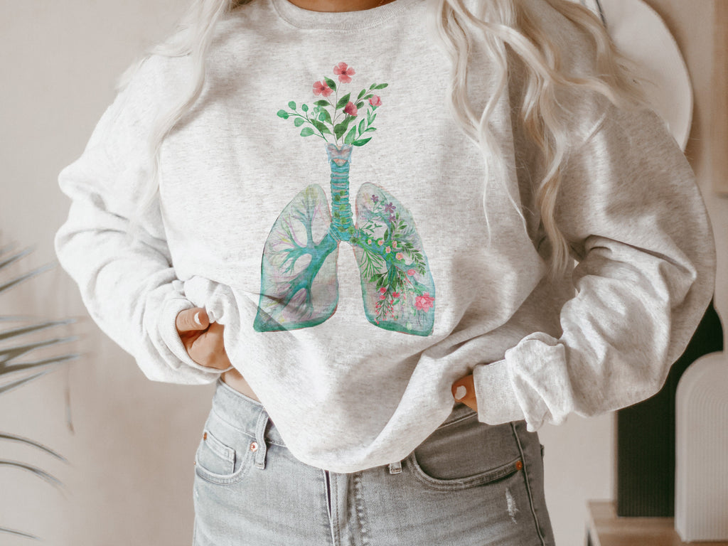 Pulmonologist Sweatshirt - Anatomical Floral Lung - Pulmonology - Respiratory Therapist Gift - RT, RRT - Unisex Crewneck Sweatshirt