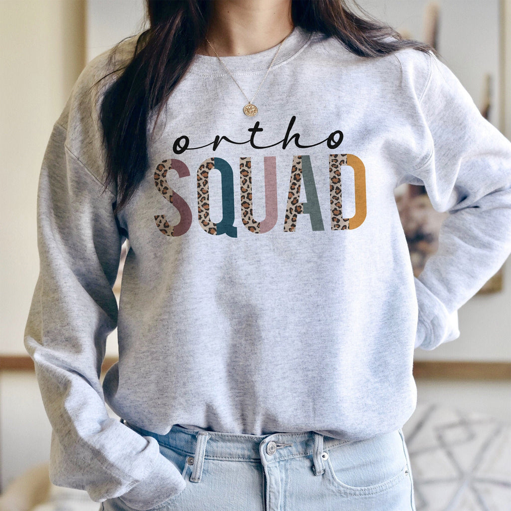 Ortho Squad Sweatshirt - Orthopedics Nurse - Orthodontist - Gift For Her - Boho Leopard / Cheetah - Unisex Crewneck Sweatshirt