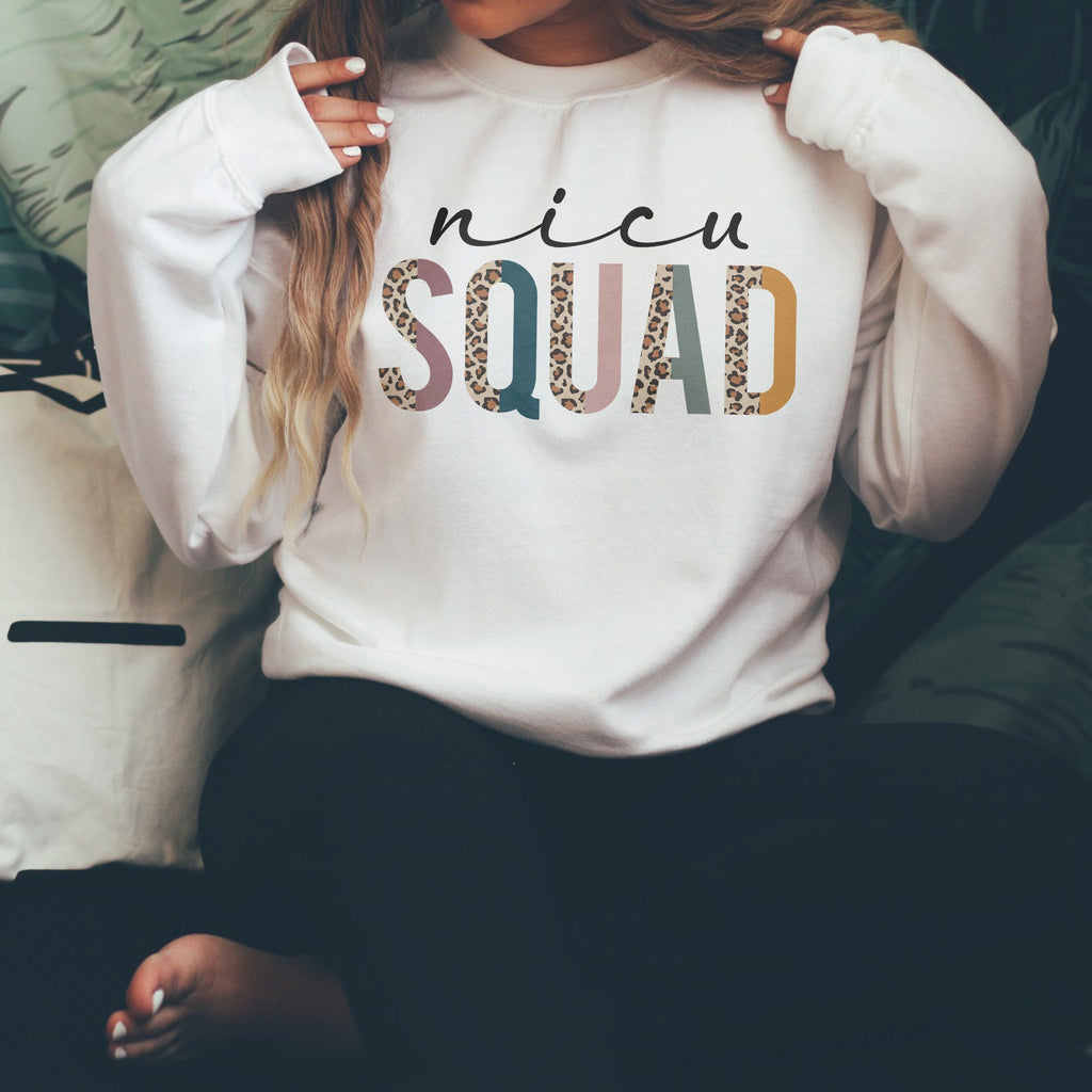 NICU Squad Sweatshirt - Neonatal Intensive Care Unit Nurse - Gift For Nursing Student - Boho Leopard / Cheetah - Unisex Crewneck Sweatshirt