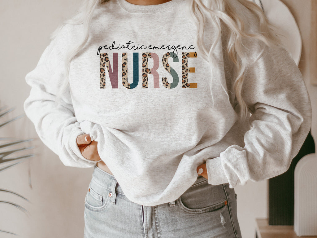 Pediatric Emergency Nurse Sweatshirt - PEDS - CPEN Nursing - Pediatric ER - Leopard / Cheetah - Unisex Crewneck Sweatshirt