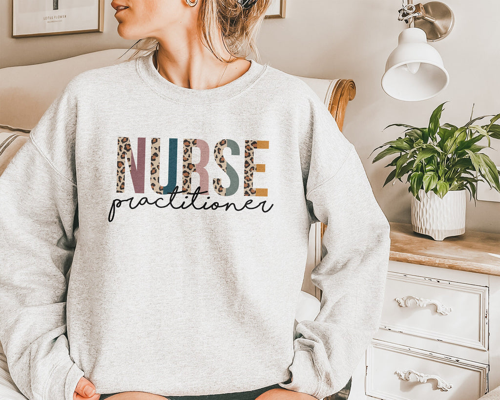 Nurse Practitioner Sweatshirt, NP Shirt, FNP Nurse Week, Gift For Nurses, Nursing Student, Leopard Cheetah, Unisex Crewneck Sweatshirt