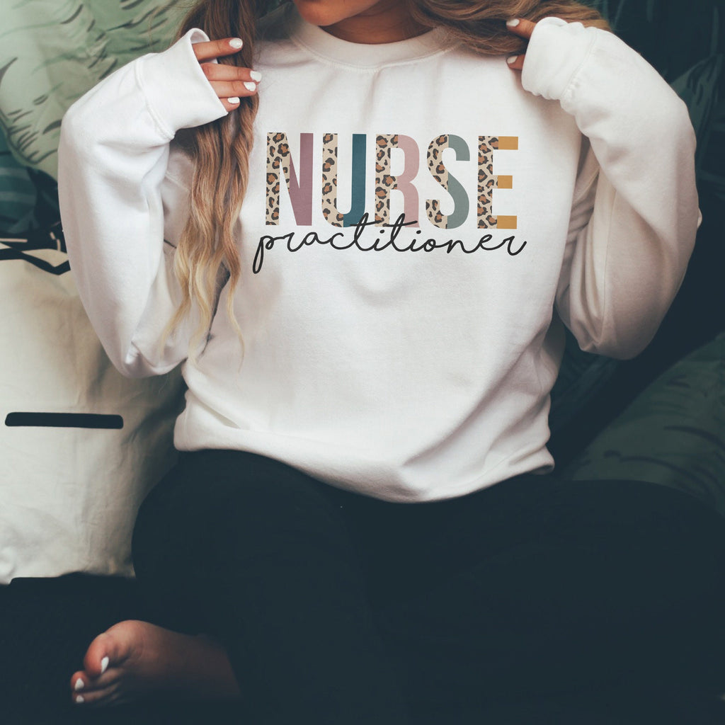 Nurse Practitioner Sweatshirt, NP Shirt, FNP Nurse Week, Gift For Nurses, Nursing Student, Leopard Cheetah, Unisex Crewneck Sweatshirt