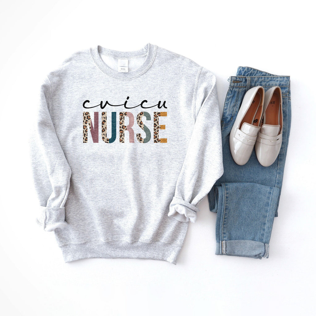 CVICU Nurse Sweatshirt, Leopard Print Cardiac Nurse, Cardiovascular Intensive Care Unit, RN bsn Gift, Unisex Crewneck Sweatshirt