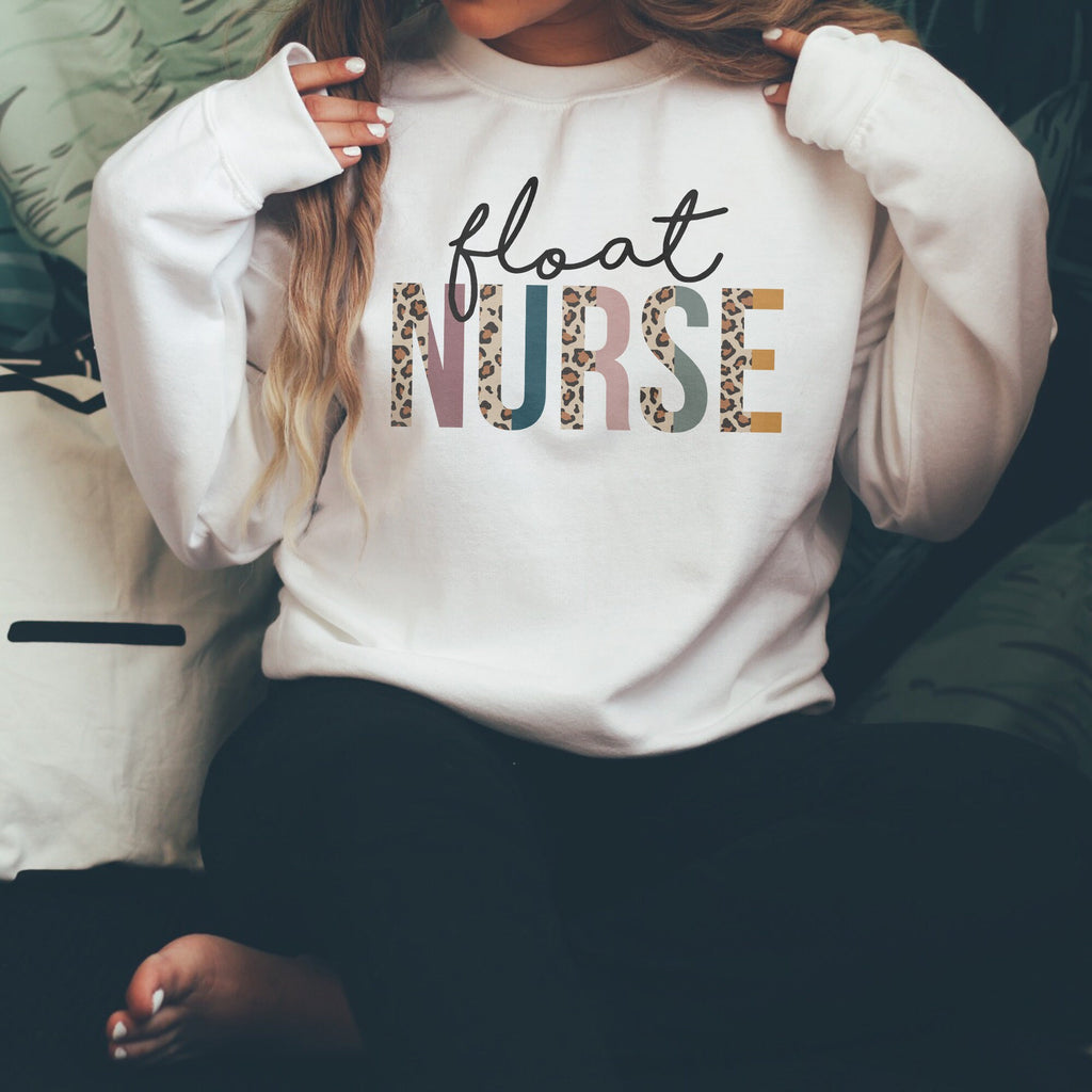Float Nurse Sweatshirt - RN Shirt, Gift For Student Nurse - Nursing School Grad - Leopard / Cheetah - Unisex Crewneck Sweatshirt