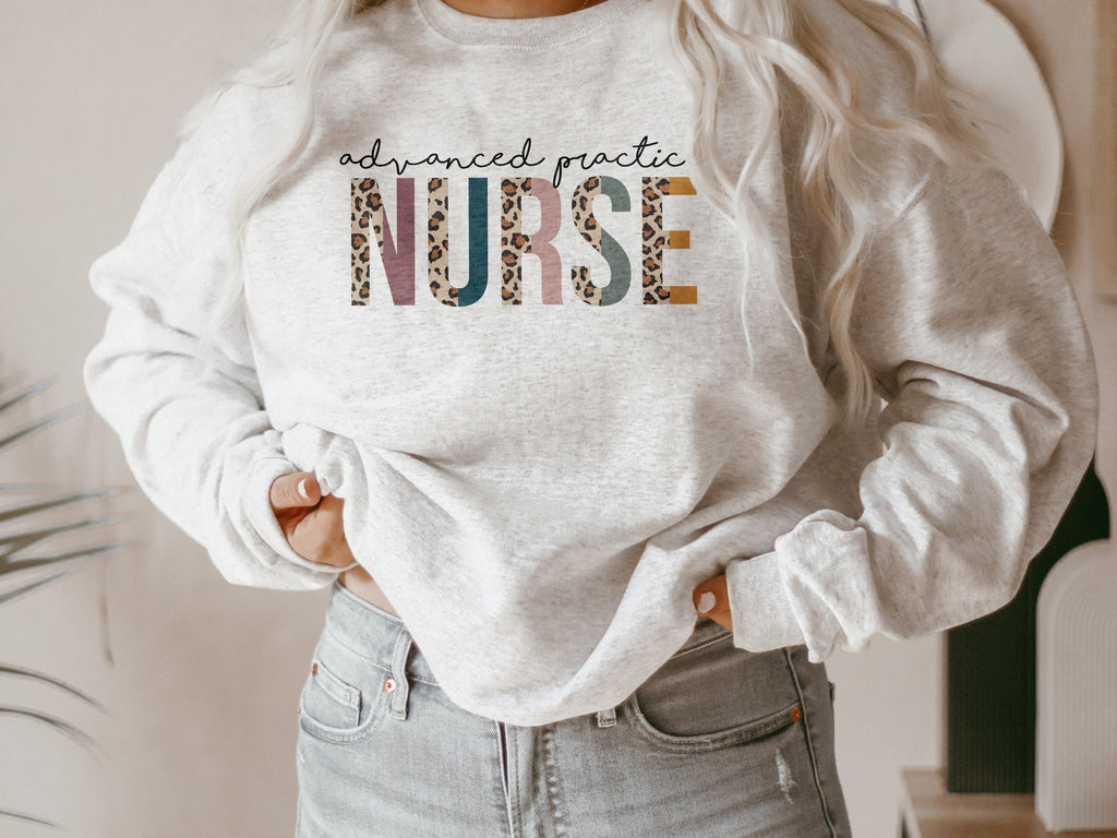 Advanced Practice Nurse Sweatshirt, APRN Shirt, Gift For Student Nurse, Nursing School Grad - Leopard / Cheetah - Unisex Crewneck Sweatshirt