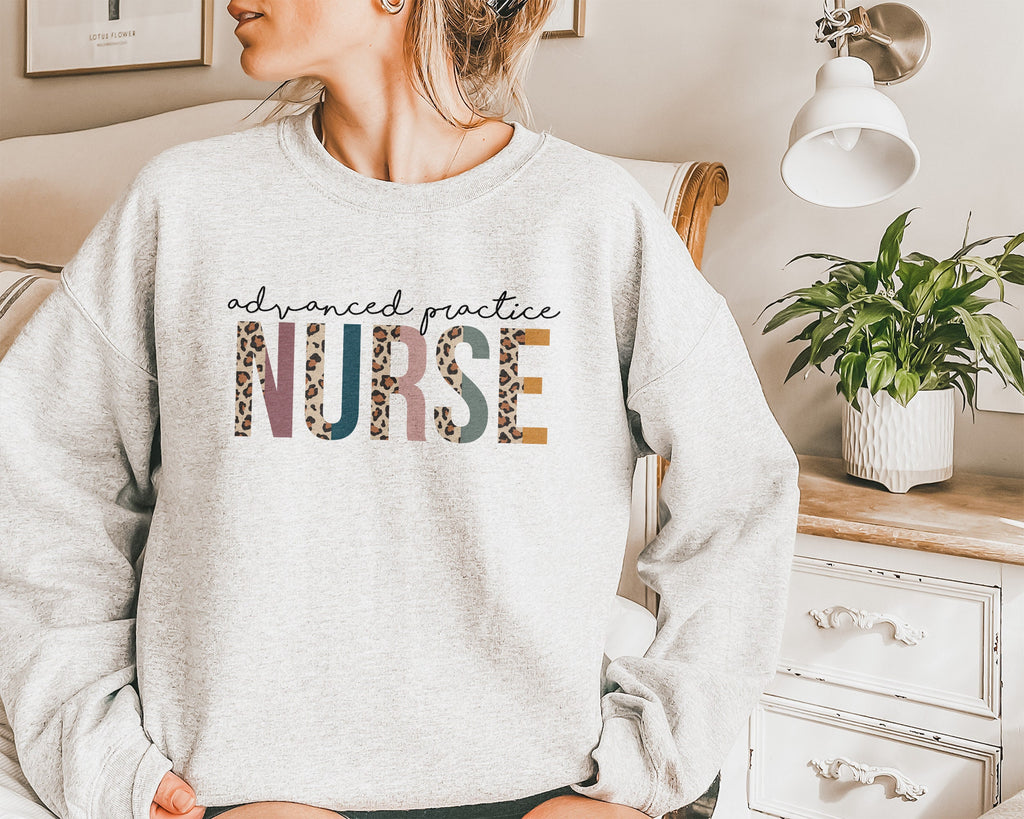Advanced Practice Nurse Sweatshirt, APRN Shirt, Gift For Student Nurse, Nursing School Grad - Leopard / Cheetah - Unisex Crewneck Sweatshirt