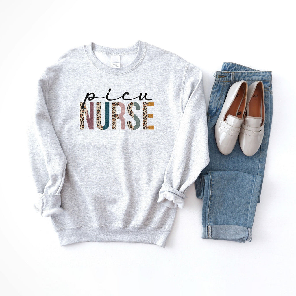 PICU Nurse Sweatshirt, Pediatric Intensive Care Unit, Student Nurse, Nursing School Grad, Leopard Cheetah, Unisex Crewneck Sweatshirt
