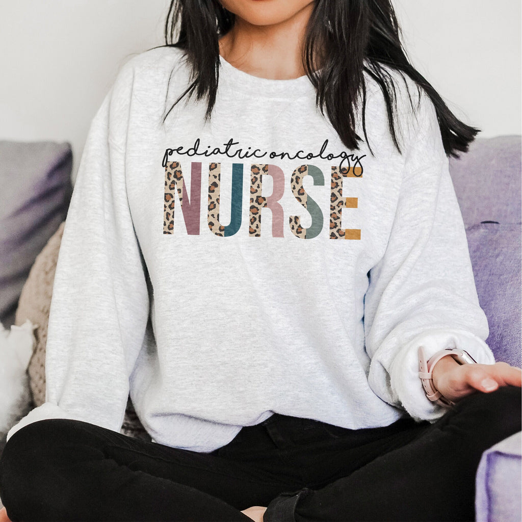 Pediatric Oncology Nurse Sweatshirt - PEDS Hem/Onc Nursing - Pediatric Oncology - BSN Leopard / Cheetah - Unisex Crewneck Sweatshirt