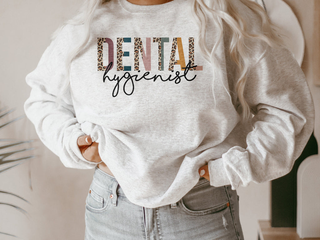Dental Hygienist Sweatshirt, Dentist Assistant Gift, Dental Hygiene Student, Dental Shirts, Leopard / Cheetah - Unisex Crewneck Sweatshirt
