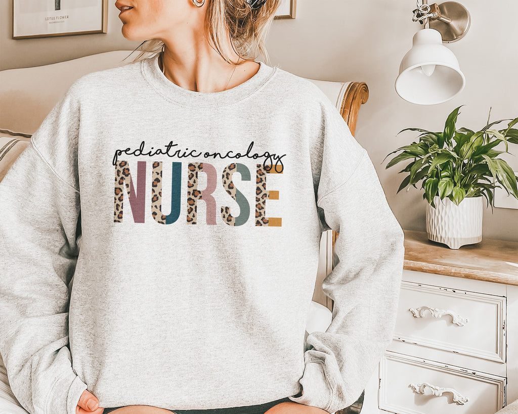 Pediatric Oncology Nurse Sweatshirt - PEDS Hem/Onc Nursing - Pediatric Oncology - BSN Leopard / Cheetah - Unisex Crewneck Sweatshirt