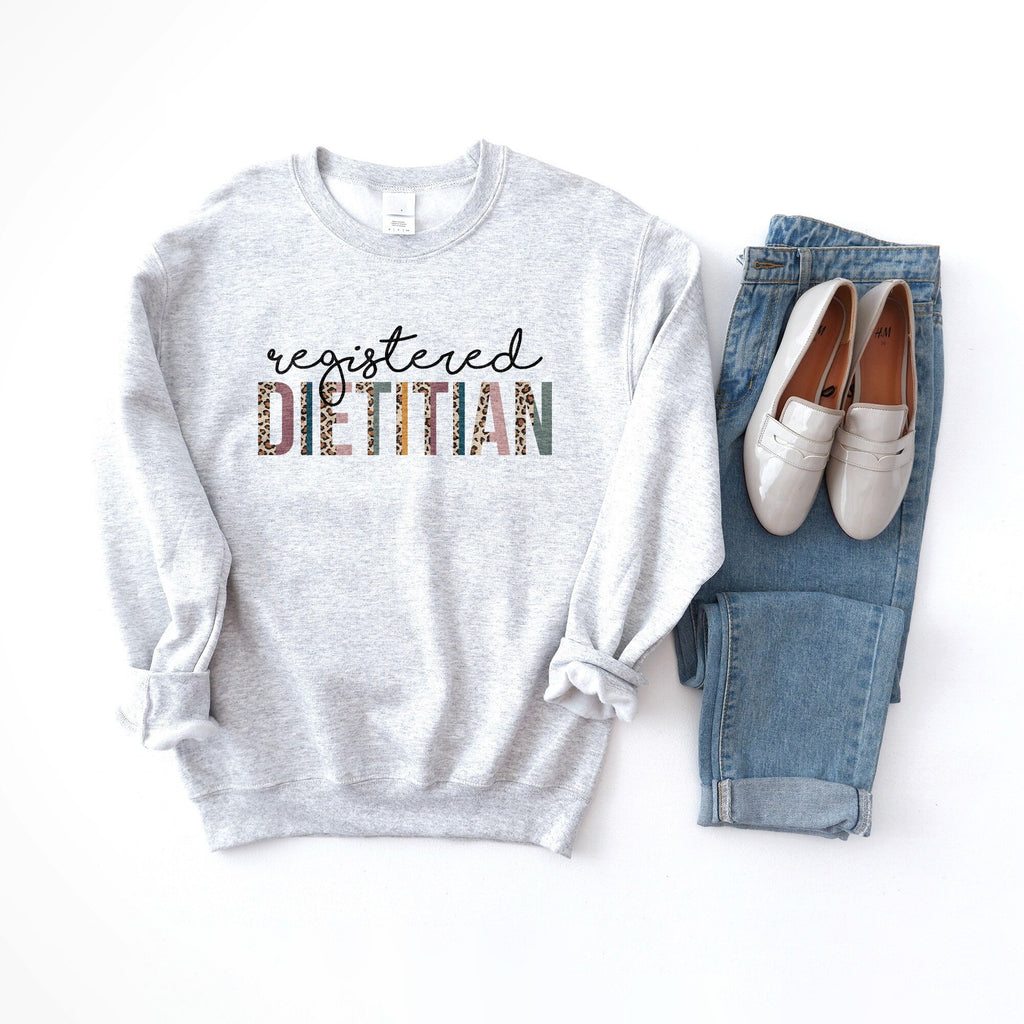 Dietitian Sweatshirt, Dietetics Gift, RD Shirt, Registered Dietitian Grad, Gift For Her, Leopard / Cheetah Print, Unisex Crewneck Sweatshirt