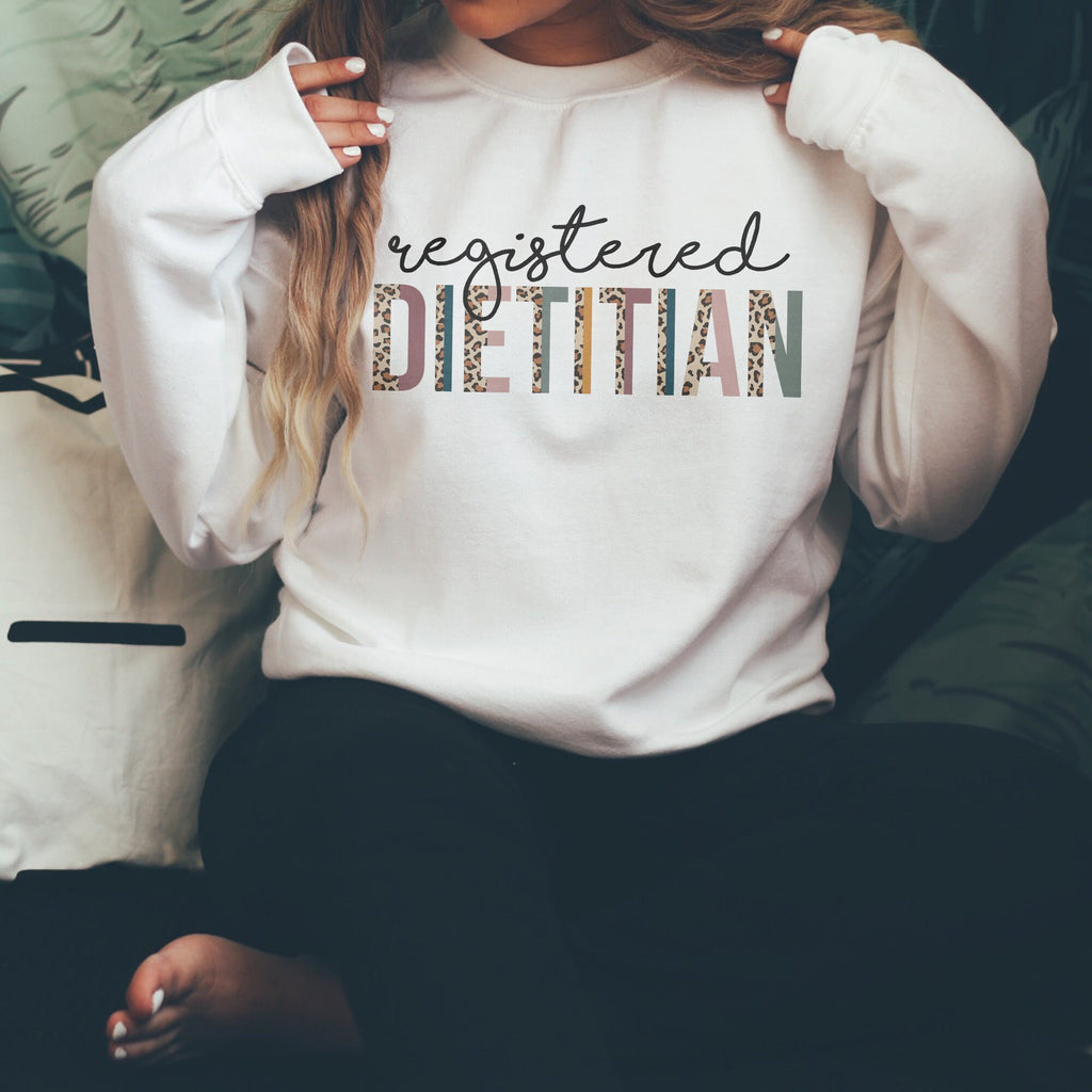 Dietitian Sweatshirt, Dietetics Gift, RD Shirt, Registered Dietitian Grad, Gift For Her, Leopard / Cheetah Print, Unisex Crewneck Sweatshirt