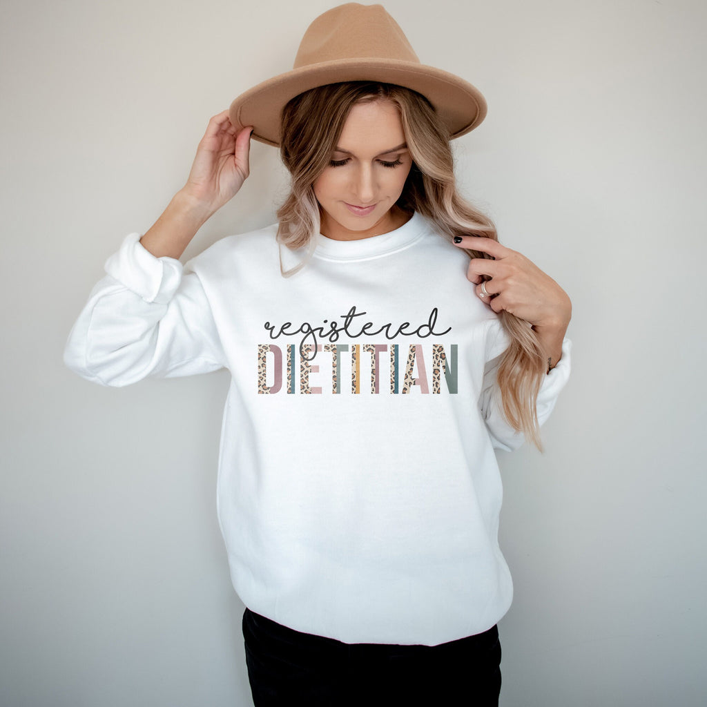 Dietitian Sweatshirt, Dietetics Gift, RD Shirt, Registered Dietitian Grad, Gift For Her, Leopard / Cheetah Print, Unisex Crewneck Sweatshirt