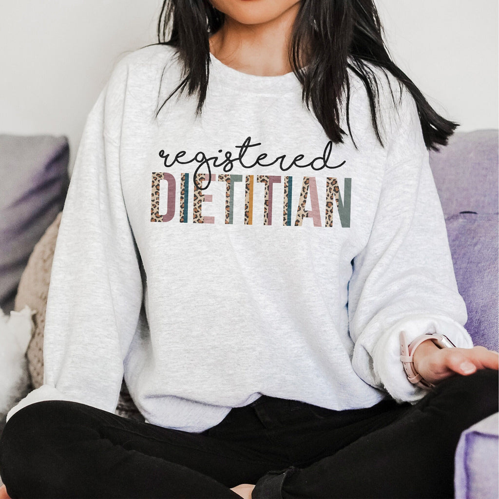 Dietitian Sweatshirt, Dietetics Gift, RD Shirt, Registered Dietitian Grad, Gift For Her, Leopard / Cheetah Print, Unisex Crewneck Sweatshirt