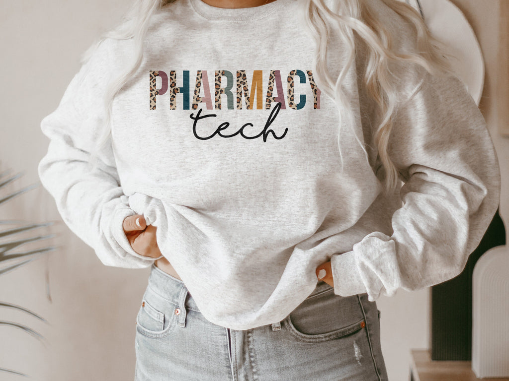 Pharmacy Tech Sweater, Certified Pharm Technician, CPHT Shirt, Gift For Her, Leopard / Cheetah Print, Unisex Crewneck Sweatshirt