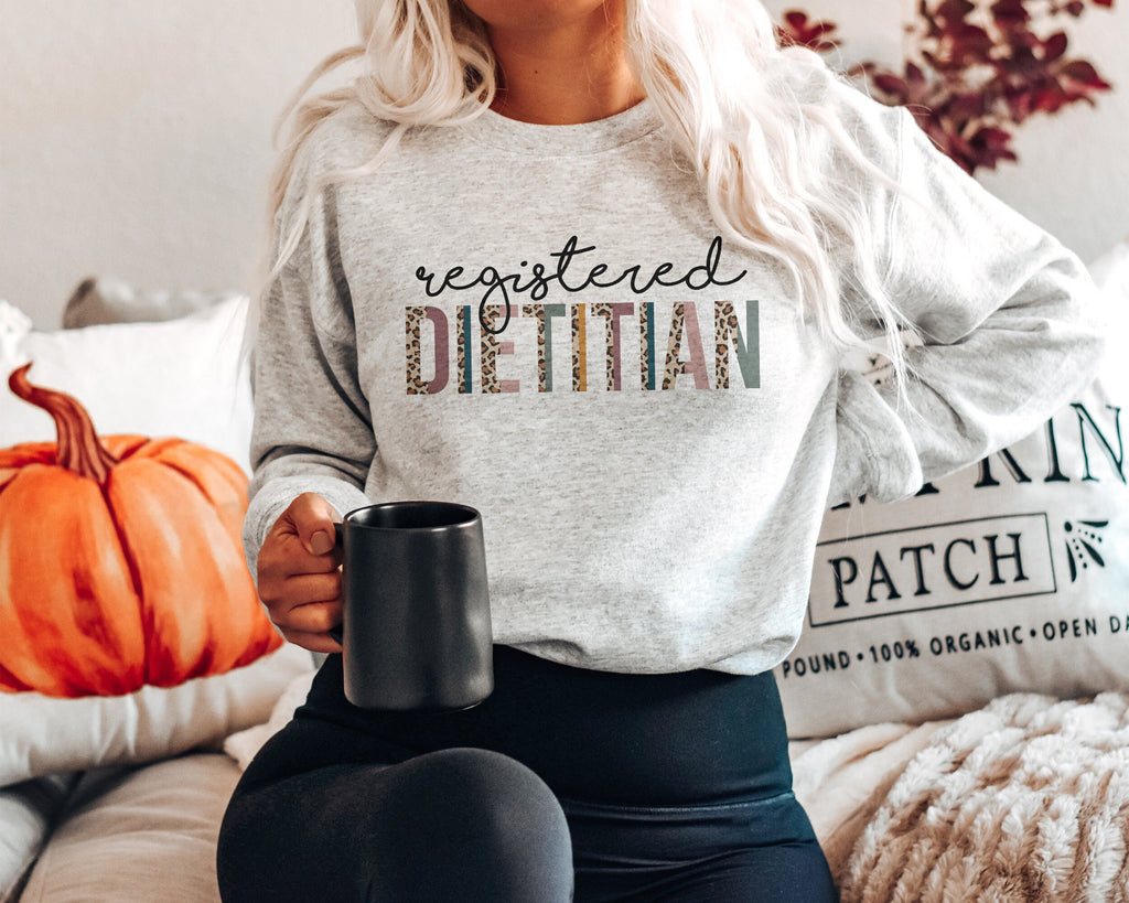 Dietitian Sweatshirt, Dietetics Gift, RD Shirt, Registered Dietitian Grad, Gift For Her, Leopard / Cheetah Print, Unisex Crewneck Sweatshirt