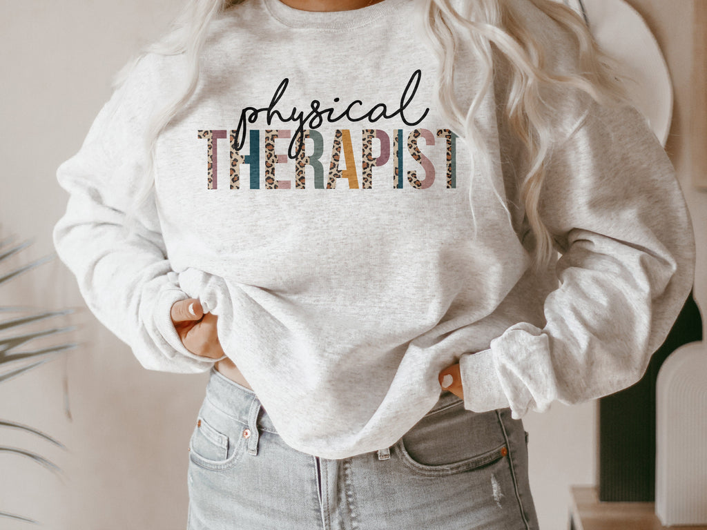Physical Therapist Sweater, PT Grad Shirt, Physical Therapy Student, Gift For Her, Leopard / Cheetah Print, Unisex Crewneck Sweatshirt