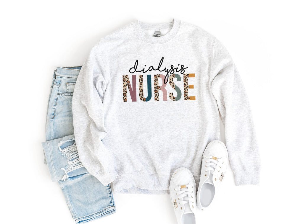 Dialysis Nurse Sweatshirt, Nephrology, Leopard Cheetah Boho, Nursing School Grad, Future Nurse Graduation Gift, Unisex Crewneck Sweatshirt