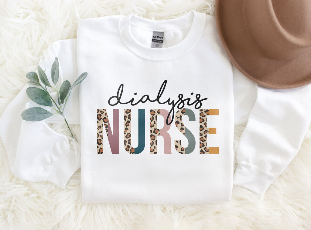 Dialysis Nurse Sweatshirt, Nephrology, Leopard Cheetah Boho, Nursing School Grad, Future Nurse Graduation Gift, Unisex Crewneck Sweatshirt