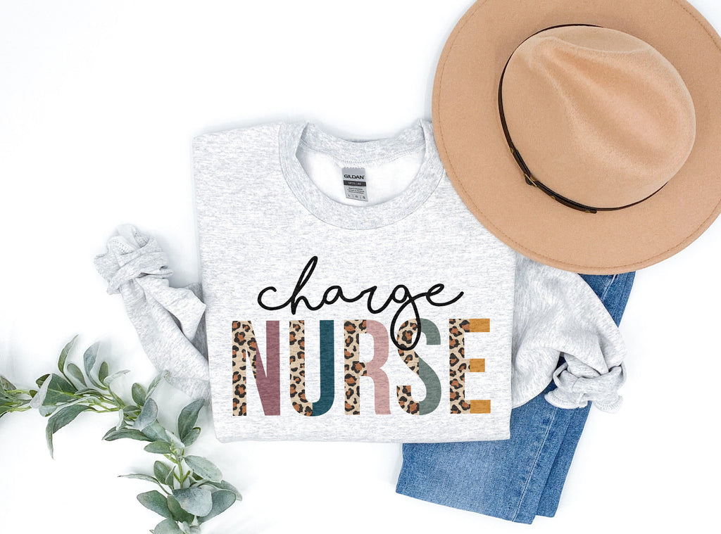 Charge Nurse Sweatshirt, Lead Nurse In Charge, Leopard Cheetah Boho, Nursing School Grad, Future Nurse Gift, Unisex Crewneck Sweatshirt