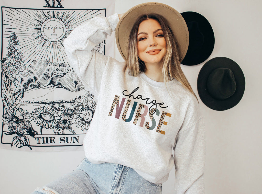 Charge Nurse Sweatshirt, Lead Nurse In Charge, Leopard Cheetah Boho, Nursing School Grad, Future Nurse Gift, Unisex Crewneck Sweatshirt