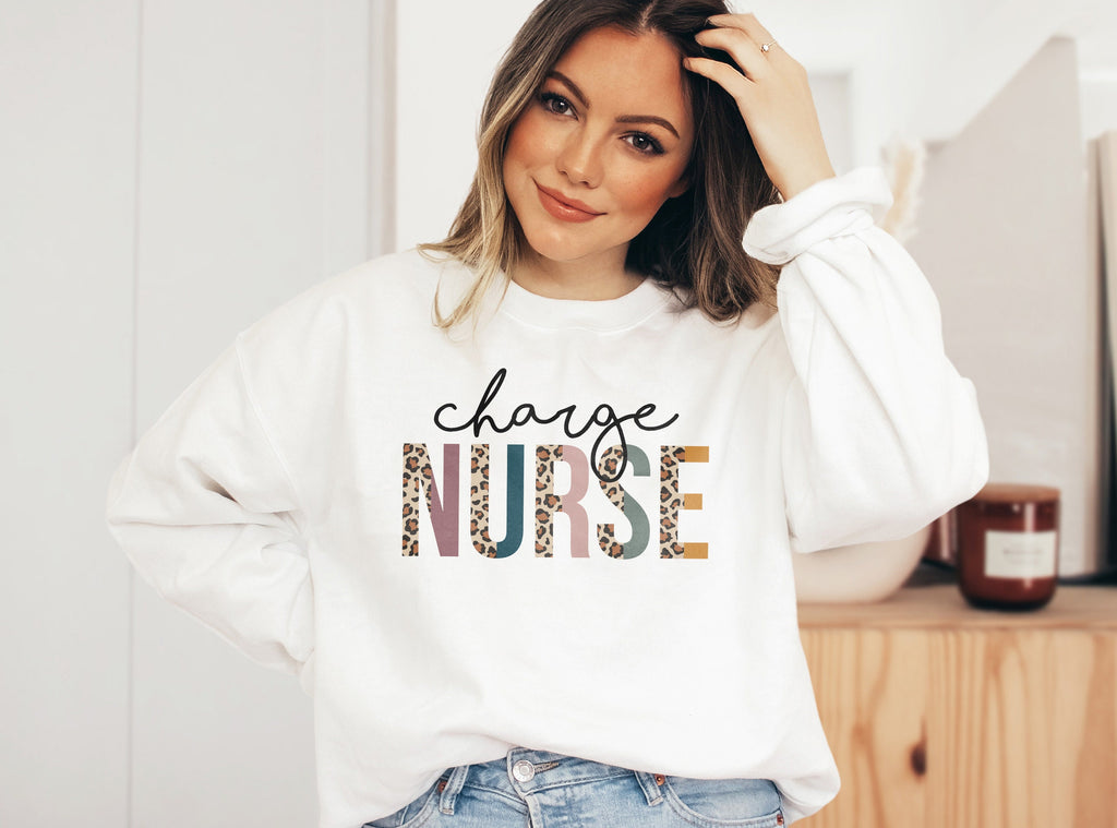 Charge Nurse Sweatshirt, Lead Nurse In Charge, Leopard Cheetah Boho, Nursing School Grad, Future Nurse Gift, Unisex Crewneck Sweatshirt