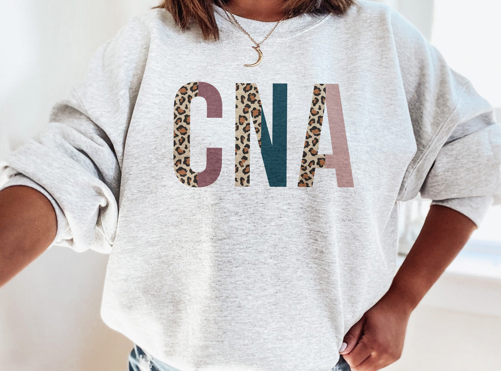 CNA Sweatshirt, Certified Nursing Assistant Gift, Leopard/Cheetah Animal Print, Healthcare Worker, Nurses Aid, Unisex Crewneck Sweatshirt